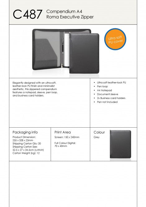 ROMA A4 COMPENDIUM WITH ZIPPER - C487