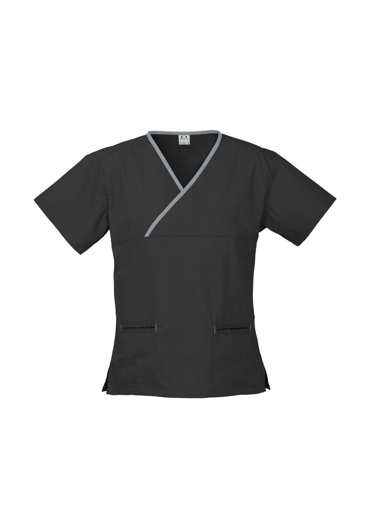 Ladies Contrast Crossover Scrubs Top - H10722