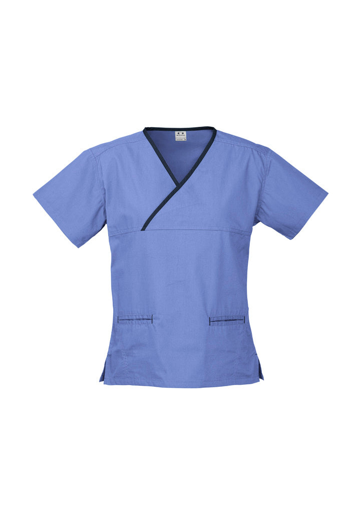 Ladies Contrast Crossover Scrubs Top - H10722