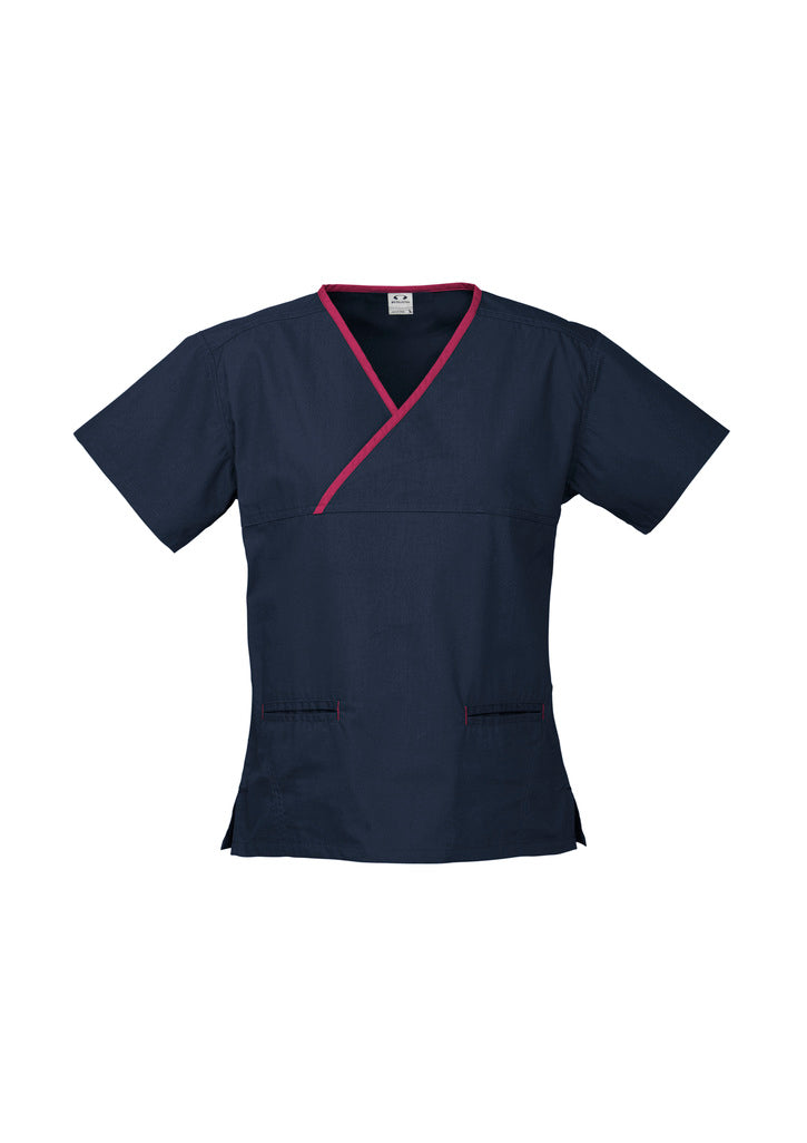 Ladies Contrast Crossover Scrubs Top - H10722