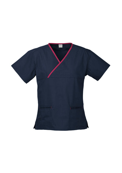 Ladies Contrast Crossover Scrubs Top - H10722