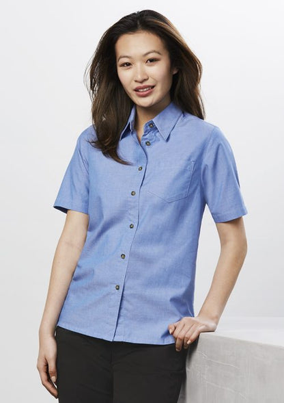 Ladies Wrinkle Free Chambray Short Sleeve Shirt - LB6200
