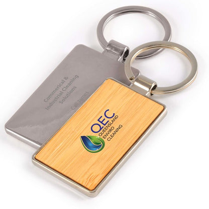 Rectangle Bamboo Zinc Keytag - LL3526