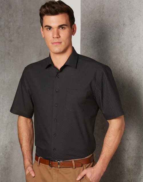 MENS ASCOT SHORT SLEEVE DOT JACQUARD STRETCH SHIRT - M7400S