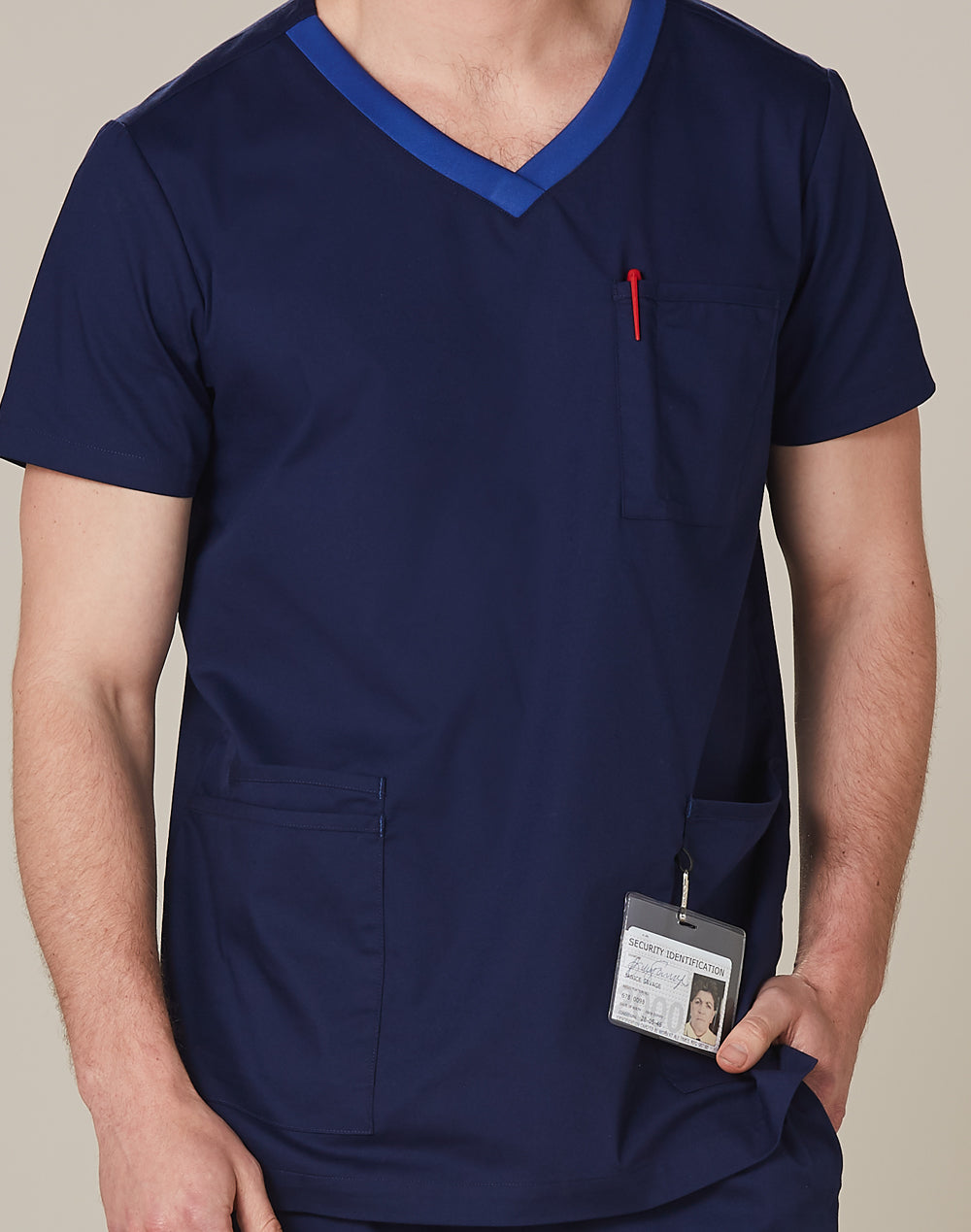 MENS V-NECK CONTRAST TRIM SCRUB TOP - M7650