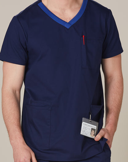 MENS V-NECK CONTRAST TRIM SCRUB TOP - M7650