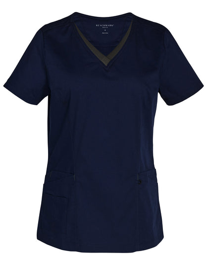 LADIES V-NECK CONTRAST TRIM SCRUB TOP - M7660