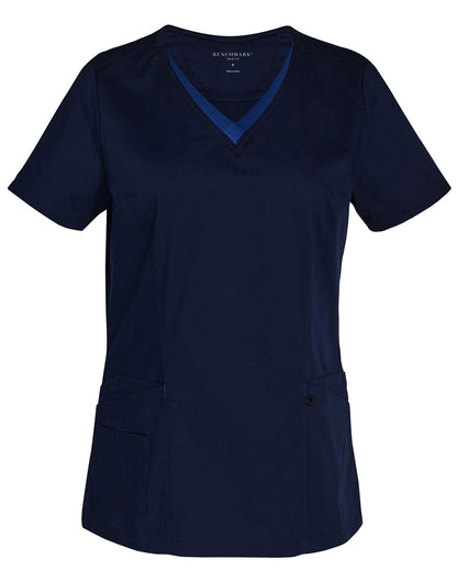LADIES V-NECK CONTRAST TRIM SCRUB TOP - M7660