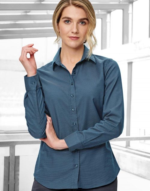 LADIES ASCOT LONG SLEEVE DOT JACQUARD STRETCH SHIRT - M8400L