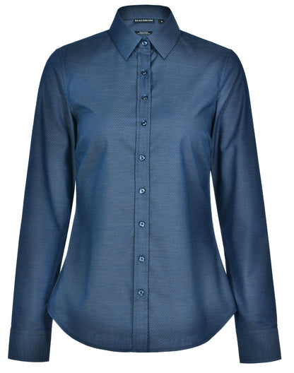LADIES ASCOT LONG SLEEVE DOT JACQUARD STRETCH SHIRT - M8400L