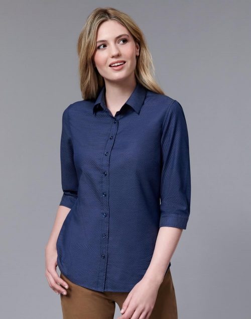 LADIES ASCOT 3/4 SLEEVE DOT JACQUARD STRETCH SHIRT - M8400Q