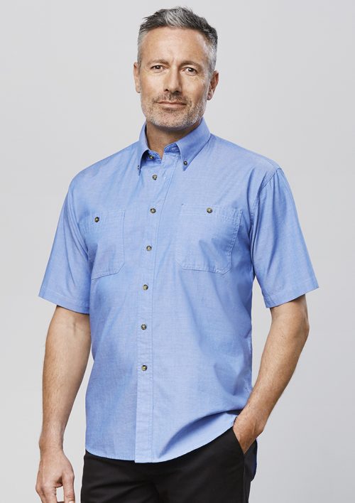 Mens Wrinkle Free Chambray Short Sleeve Shirt - SH113