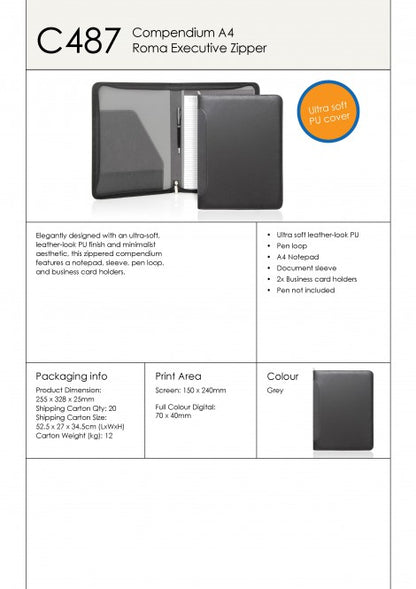 ROMA A4 COMPENDIUM WITH ZIPPER - C487